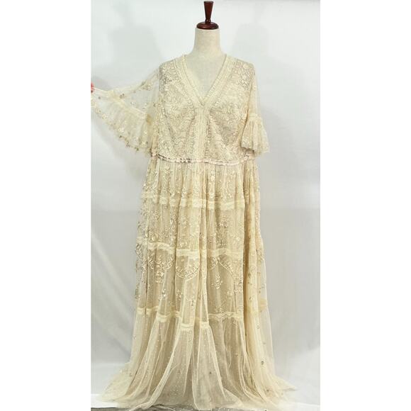 NEEDLE & THREAD Sz 20 US Champagne Lottie Lace Gown Dress NWT - Picture 7 of 14